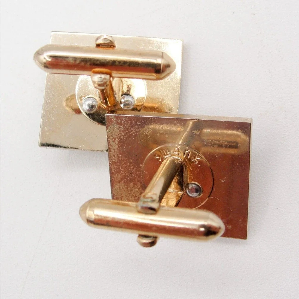 Vintage Swank Trout Bass Fish Cufflinks Gold Tone Black Signed Men Fishing Retro